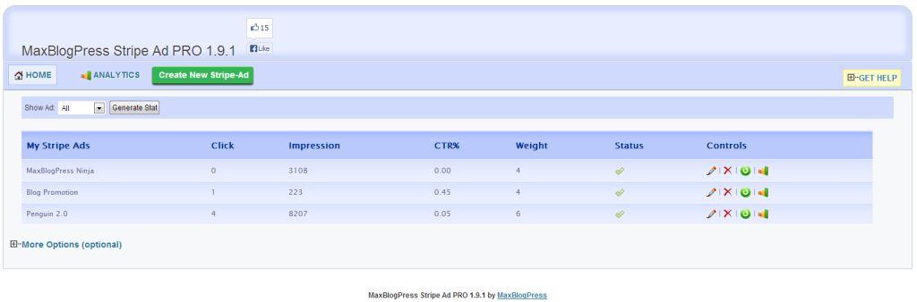 MaxBlogPress Stripe Ads PRO Admin Panel