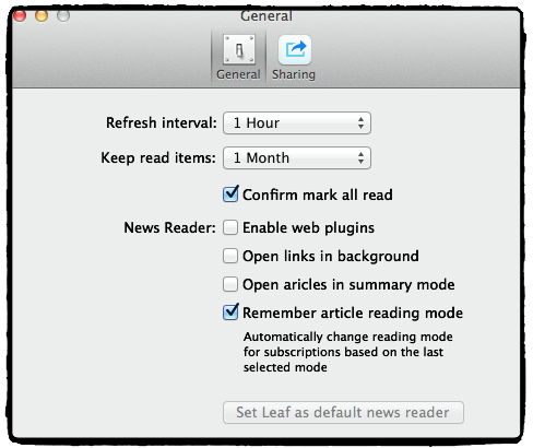 Leaf App Preference Panel